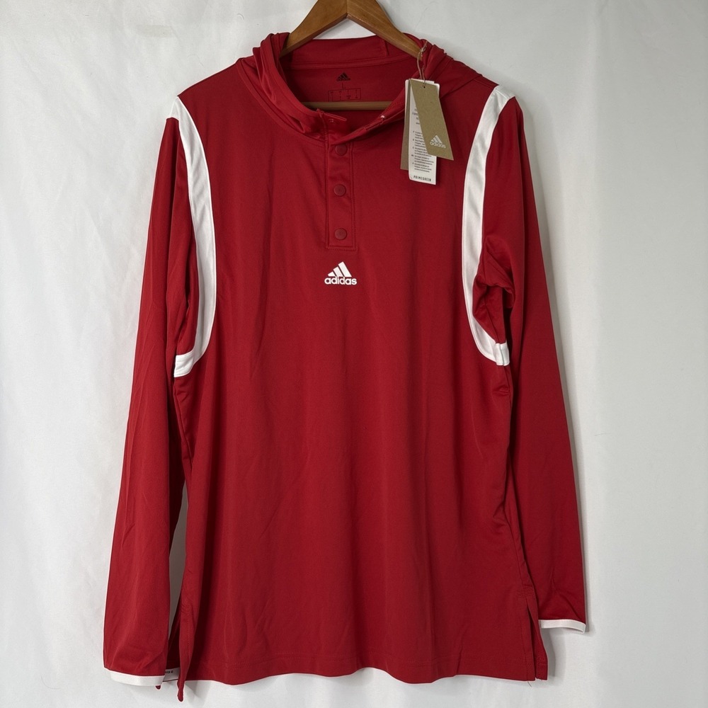 Adidas Men's L Icon Pulse Shooter Warm Up Red Pullover‎ Hooded Active Shirt NEW